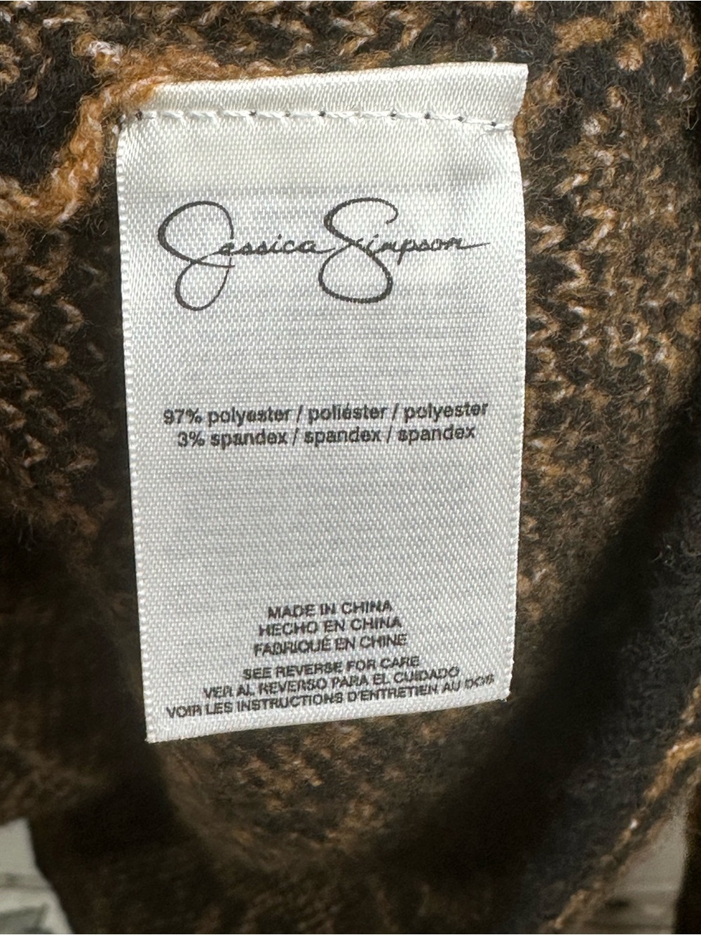 Jessica Simpson Black and Brown Leopard Print Crewneck Sweater, size Large, NWT - Picture 3 of 4